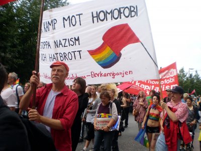 Jan Hammarlund. "Fight agains homophoby. Stop nazism, stop hate."