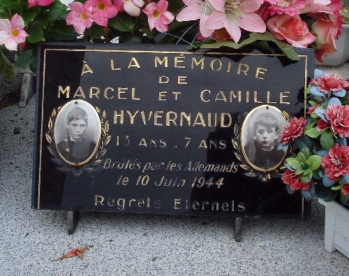  Lapide di due giovanissime vittime del massacro nazista ad Oradour-sur-Glane