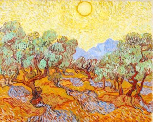 LEVER DU SOLEIL SUR LES OLIVIERS  <br />
Vincent Van Gogh – 1889