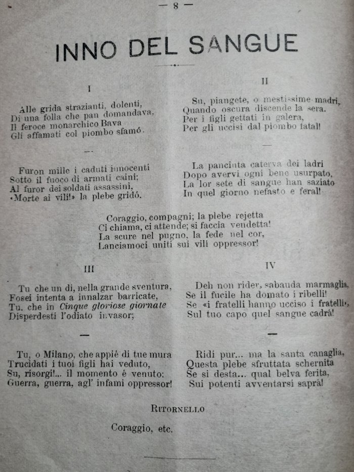 inno del sangue testo