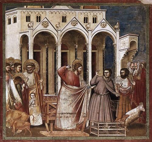“La cacciata dei mercanti dal tempio” (1303-1305), affresco di Giotto nella ‎Cappella degli Scrovegni a Padova