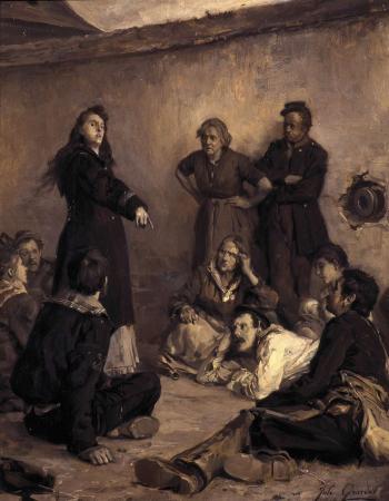 Louise Michel prigioniera a Satory mentre sprona un gruppo di Comunardi. Dipinto di Jules Girardet (1856-1938) 
