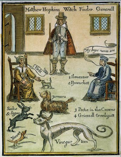  ‎Matthew Hopkins raffigurato nel suo “The Discovery of the Witches”, pubblicato nel ‎‎1647, l’anno della sua morte.‎