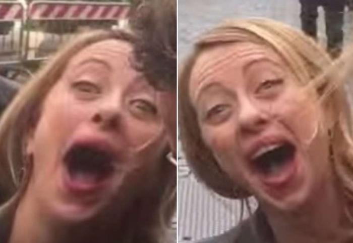 Roma, un 15 gennaio di parecchi anni fa. Una giovanissima Giorgia Meloni non appena scoperto quel che la migliore amica le ha combinato nel giorno del suo compleanno (foto Reuter).