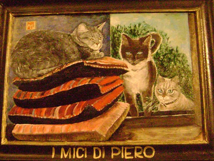"I mici di Piero". Olio su tela di Marisella Frangi Sala.
