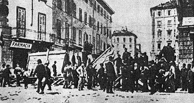 Milano, maggio 1898. Barricate verso via Volta e porta Garibaldi.