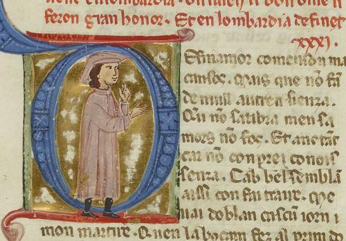 Ms. BNF 854: Canzoniere di Aimeric de Peguilhan con miniatura che ritrae l'autore.