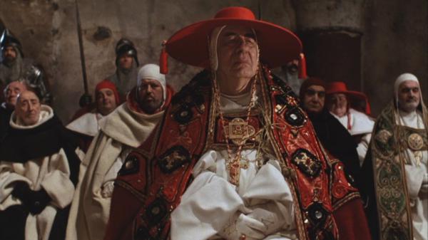 Il cardinale Bertrand du Pouget raffigurato nel film “Il nome della Rosa” di Jean-Jacques Annaud (1986), tratto dall'omonimo romanzo di Umberto Eco del 1980.