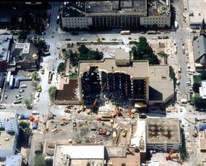Aerial view of bombing site.