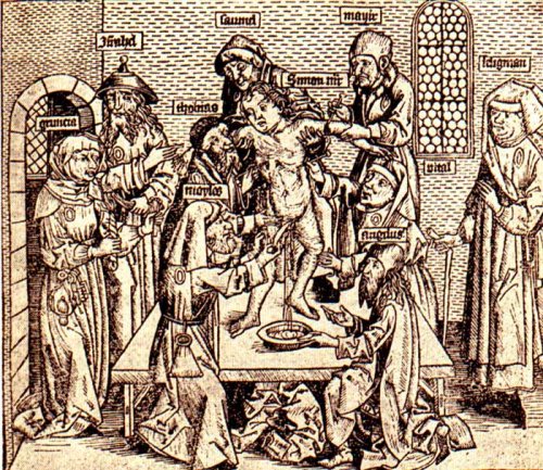 Omicidio rituale di un bambino cristiano attribuito agli ebrei. Stampa del XVI secolo di provenienza tedesca.