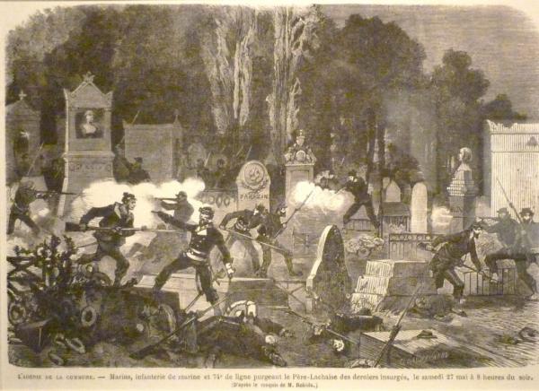 Derniers combats au cimetière du Père Lachaise. Gravure d'Amédée Daudenarde.