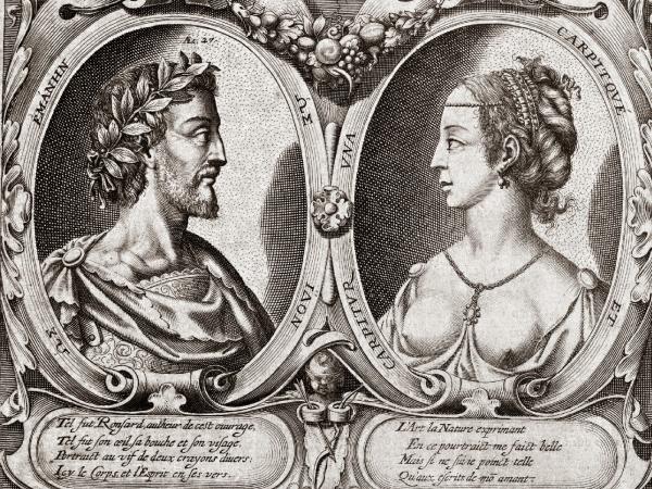 Pierre de Ronsard e Cassandra Salviati nel frontespizio della prima edizione degli Amours (Parigi 1552)