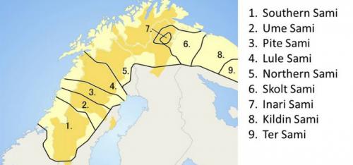 Mappa delle lingue Sami / Map of Sami Languages.