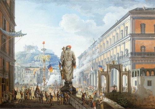 Saverio Della Gatta, 1800, “La ‎distruzione dell'albero della libertà a Largo di Palazzo” (Piazza del Plebiscito).‎