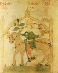 Illustrazione miniata per il romanzo Sir Orfeo. Da questa pagina.