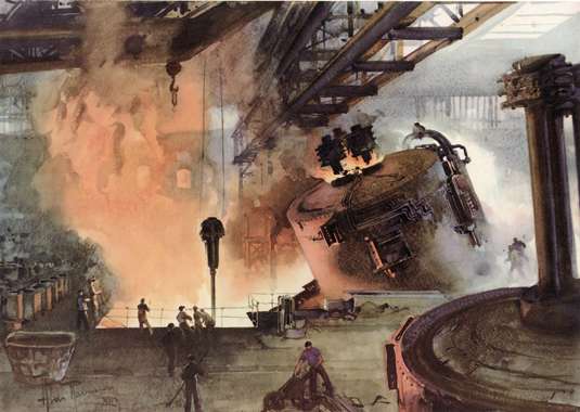 Coulée d'acier aux aciéries Breda de Sesto San Giovanni. 1938.