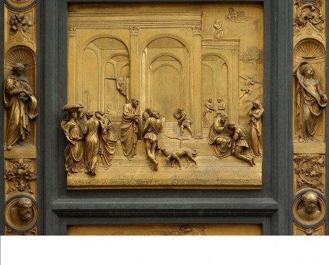 Lorenzo Ghiberti: La storia di Isacco. Firenze, Porta del Paradiso, Battistero.