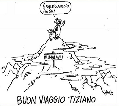 Vignetta di Vauro per la morte di Tiziano Terzani. Da "Il Manifesto".
