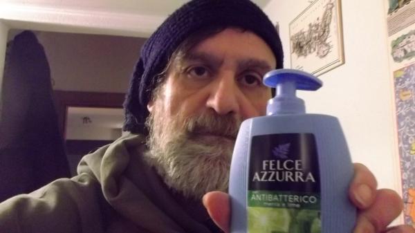 A translator and his hands disinfectant. Thanks Juha!