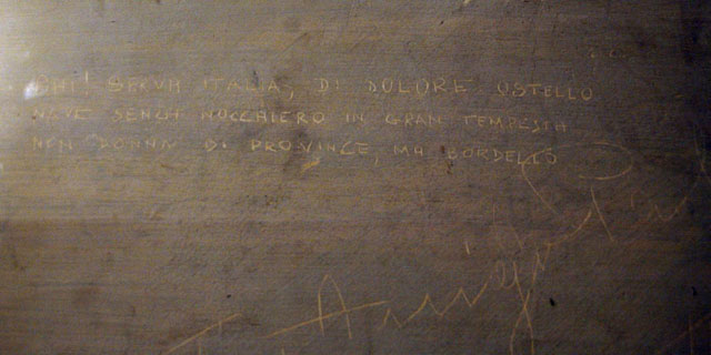 Ahi serva Italia, di dolore ostello, / nave sanza nocchiere in gran tempesta, / non donna di province, ma bordello! (Purgatorio VI) - museo storico della Resistenza, via Tasso