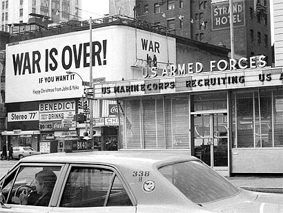 Alla fine del 1969, John Lennon e Yoko Ono promossero una campagna in undici città tra cui New York, Tokyo, Roma e Amsterdam con manifesti che annunciavano: "WAR IS OVER! (If You Want It) Happy Christmas from John and Yoko."