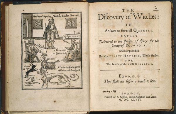 “The discovery of the witches”, 1647, ‎pagina dal manuale di caccia alle streghe scritto da Matthew Hopkins.‎