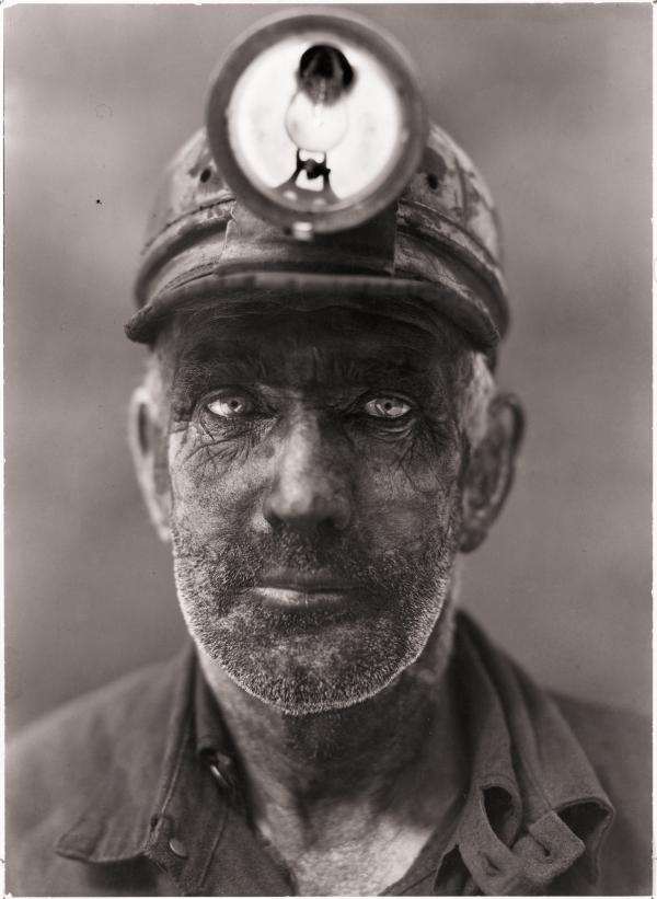 A close-up portrait of a coal miner in Omar, West Virginia, 1938